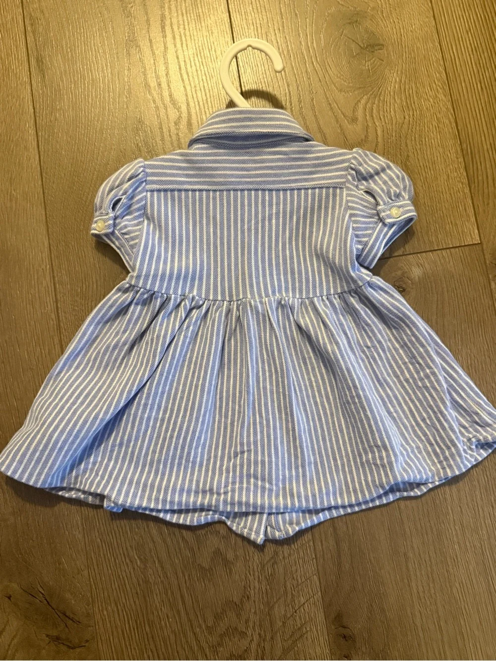 Ralph Lauren Blue and White Striped Cotton Baby Dress with Bloomers